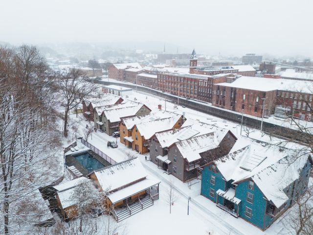 The Porches Inn at MASS MoCA Aerial View in Winter